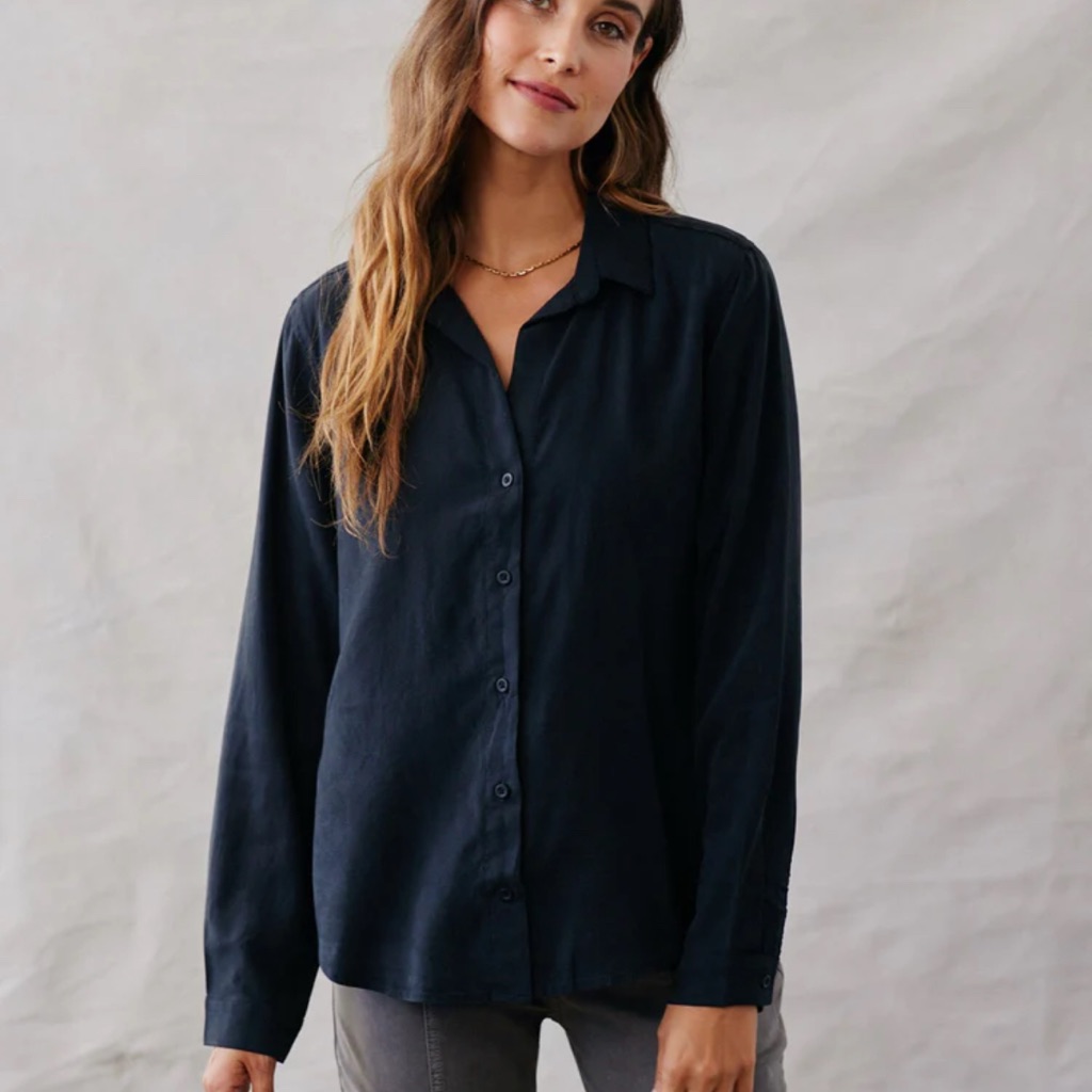 New Nwt Bella Dahl Black Tencel Button Down Up Long Sleeve Blouse Top Size Xs